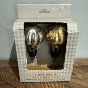 Casa Decor Wine Bottle Stoppers 2 Set Gold & Silver Artistic Handmade Glass Knob